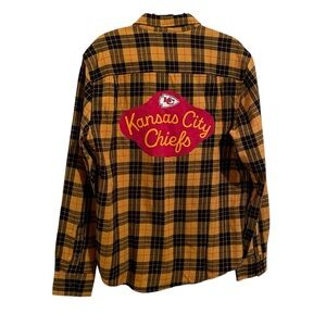 Unique Yellow Gold and Black Plaid Kansas City Chiefs Custom Upcycled Flannel L